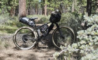 Marin Pine Mountain 2, loaded with bags for bikepacking.