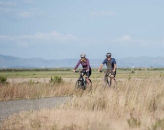 Couple riding Marin Dual Sport Bikes, Novato, CA.