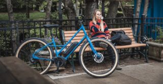 Marin ambassador Juliet Elliott enjoying a coffee and a Larkspur E, San Anselmo, CA.